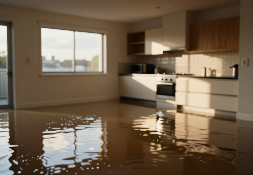 Water-damaged basement in Revesby Heights before drying